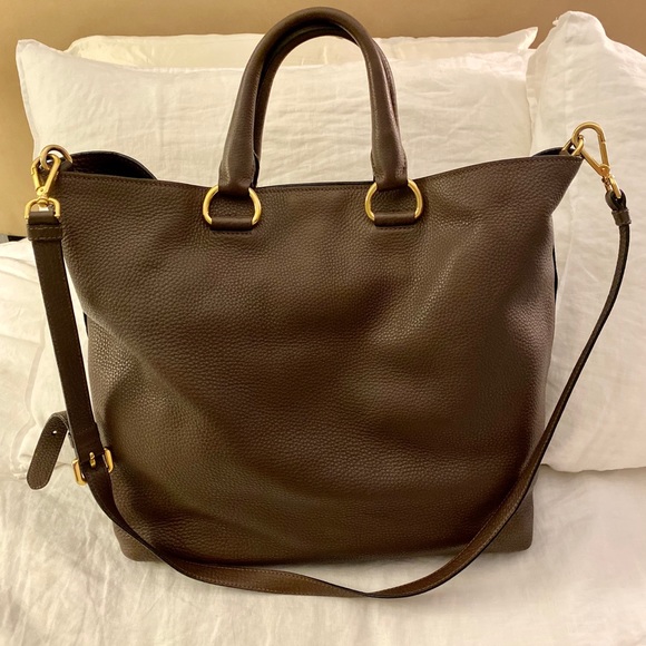 Prada Brown Pebbled Leather Tote - Picture 3 of 7